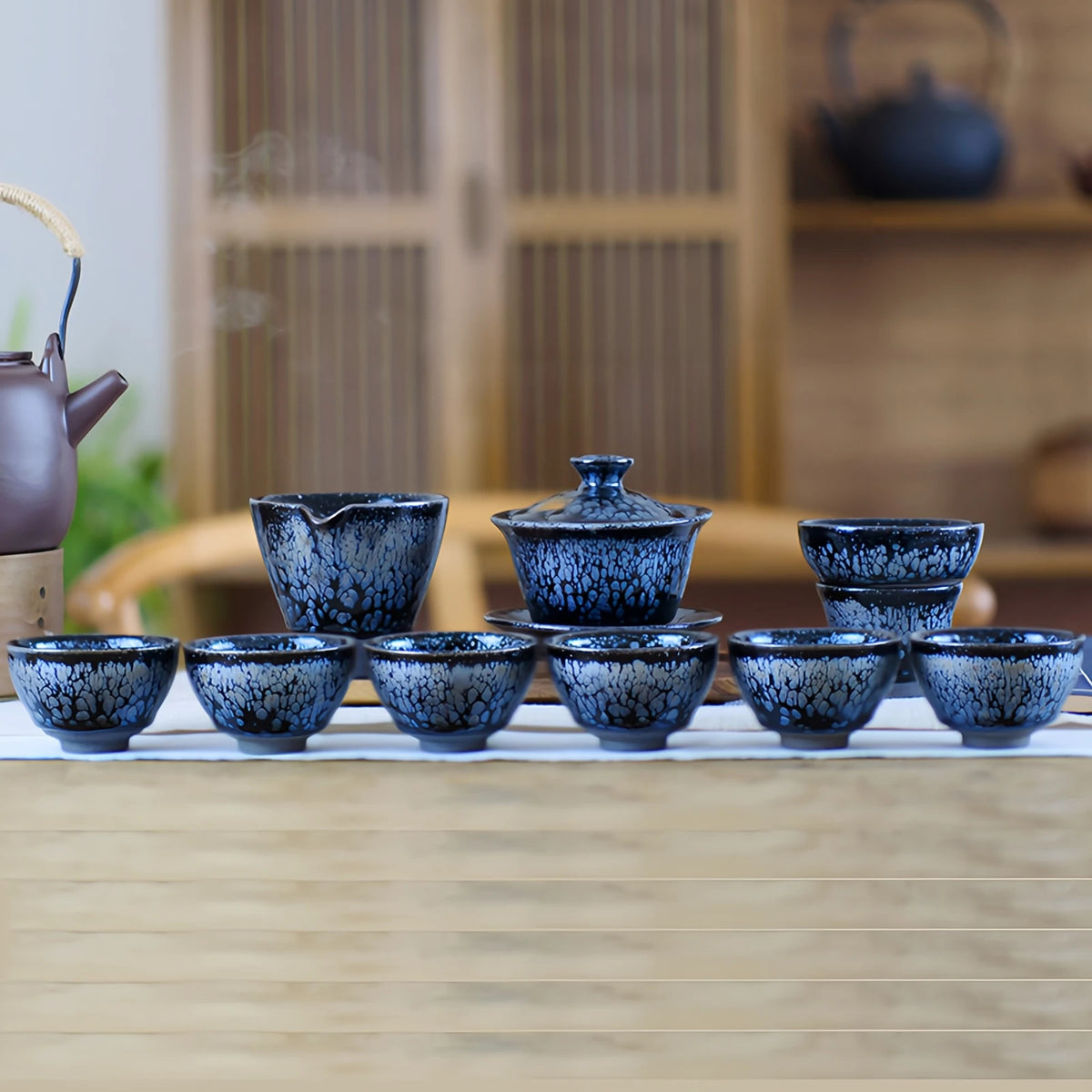 Blue Silver Oil Spot Tenmoku Tea Set