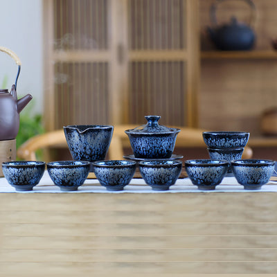 Blue Silver Oil Spot Tenmoku Tea Set
