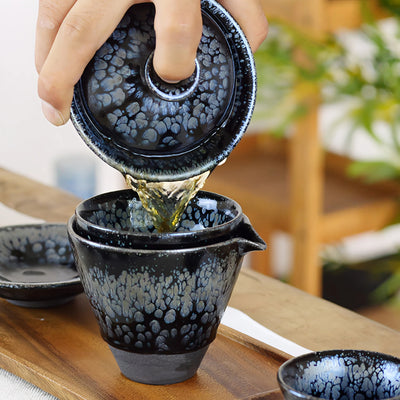 Blue Silver Oil Spot Tenmoku Tea Set