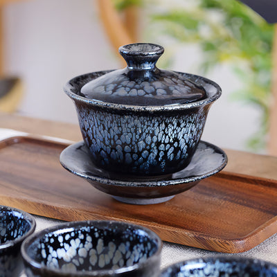 Blue Silver Oil Spot Tenmoku Tea Set